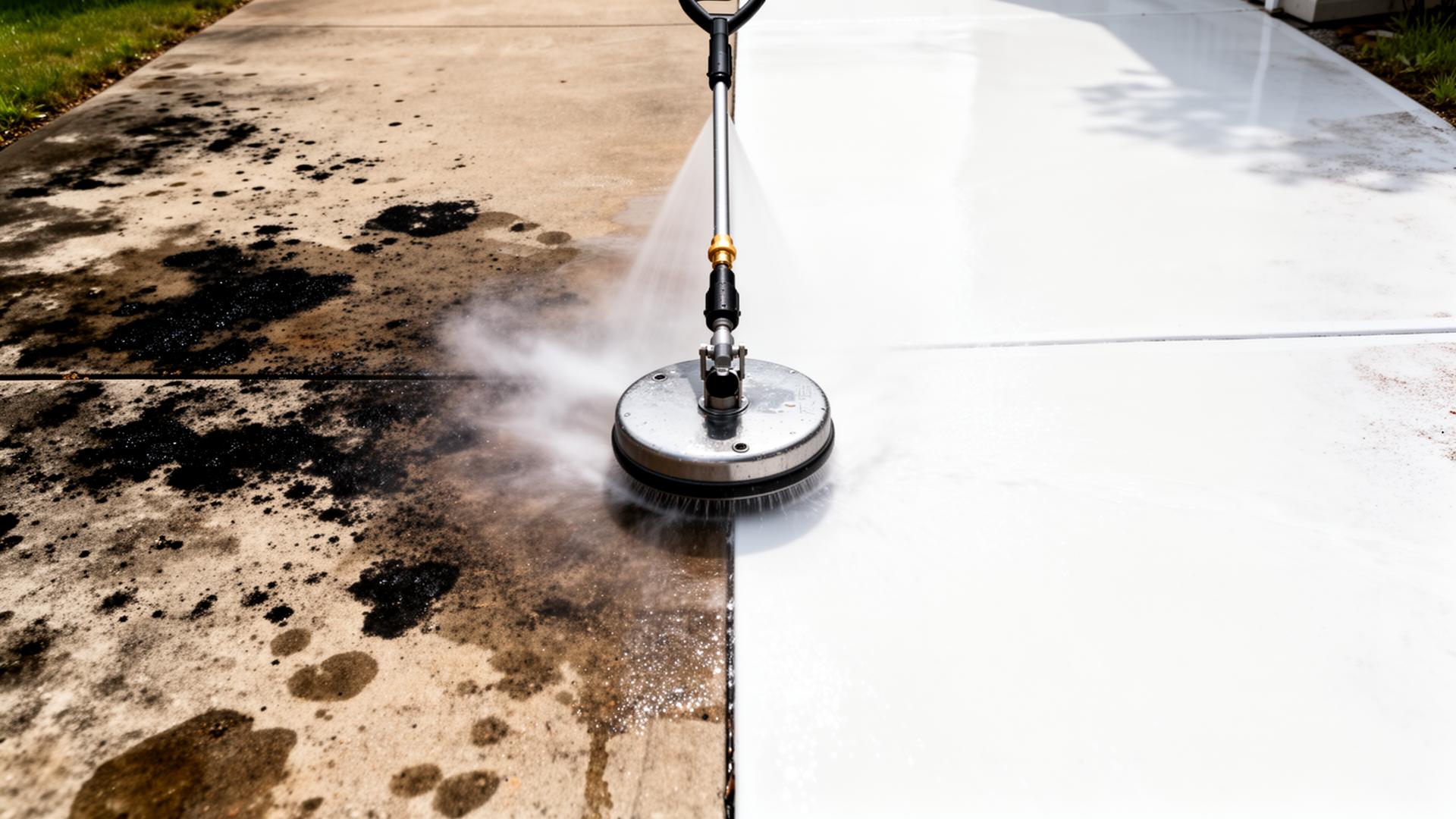 Before and after pressure washing with professional surface cleaner